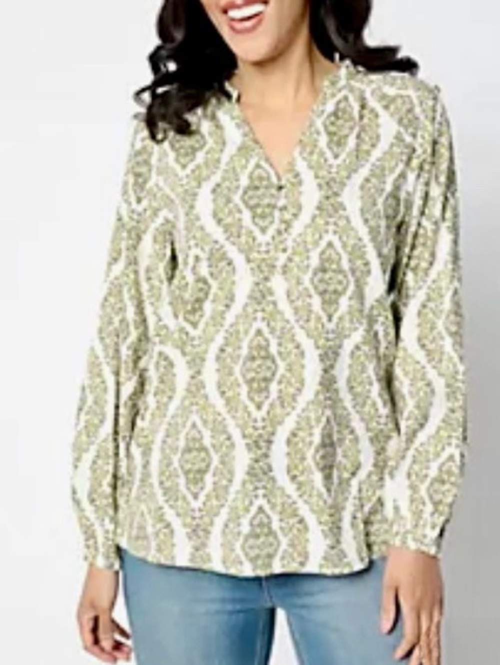 New Belle by Kim Gravel Floral Ikat Blouson Sleeve Lightweight Blouse / XL